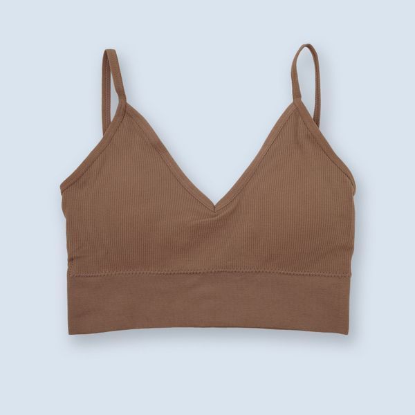 Seamless Ribbed Bra Top (Warm Brown)